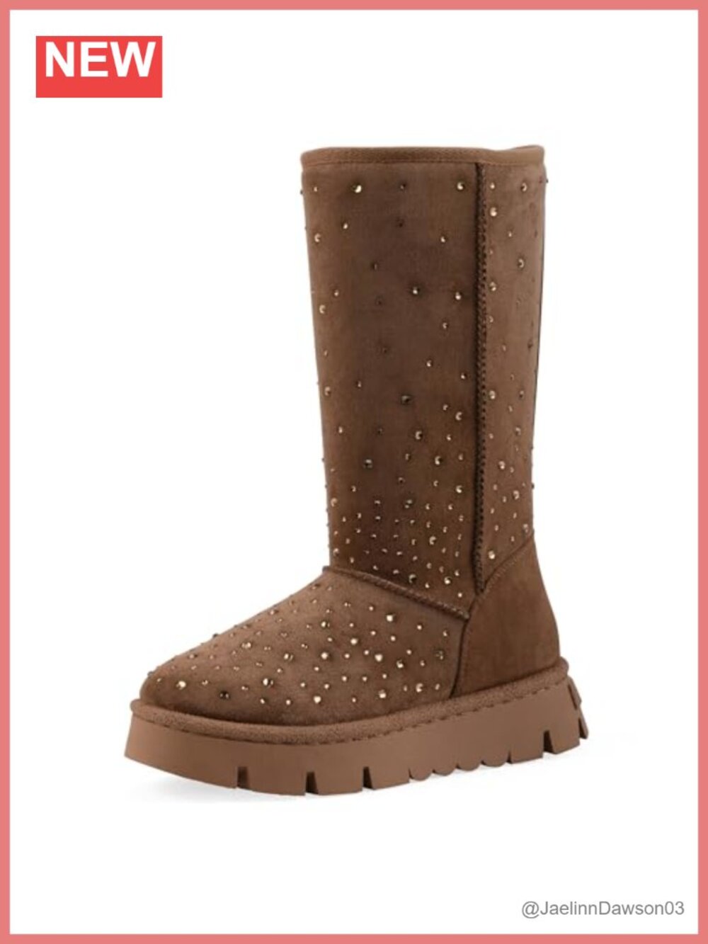 Faux Suede Faux Fur Lined Platform Knee High Rhinestone Boots Women's 11.25